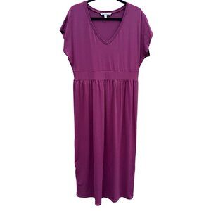 TravelSmith Womens Plum Short Sleeve V-Neck Empire‎ Waist Midi Prairie Dress L